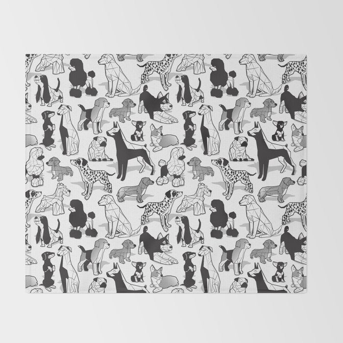 Geometric sweet wet noses // white background black and white dogs Throw Blanket Gallery Image 2