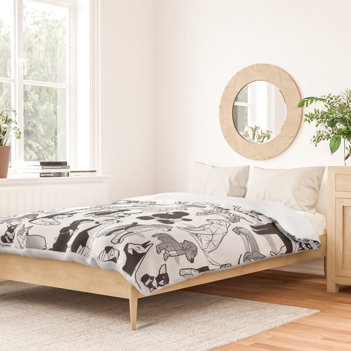 Geometric sweet wet noses // white background black and white dogs Duvet Cover Gallery Image 2