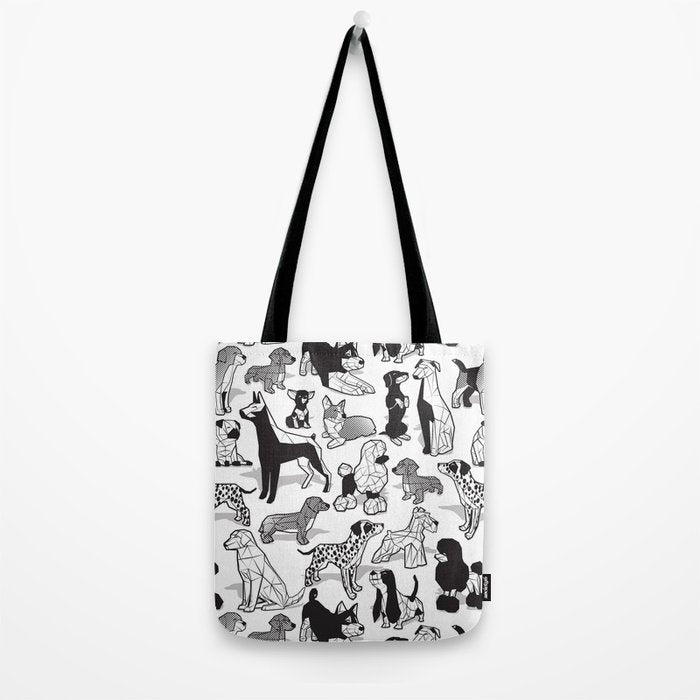 Geometric sweet wet noses // white background black and white dogs Tote Bag Gallery Image 2