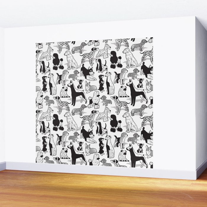 Geometric sweet wet noses // white background black and white dogs Wall Mural Gallery Image 2