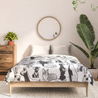 Geometric sweet wet noses // white background black and white dogs Comforter Gallery Image 3