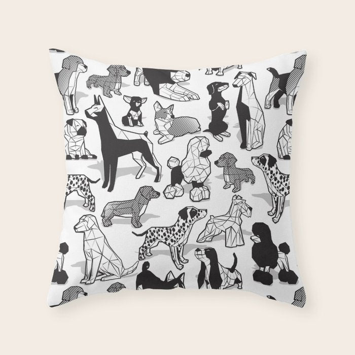Geometric sweet wet noses // white background black and white dogs Throw Pillow Gallery Image 6
