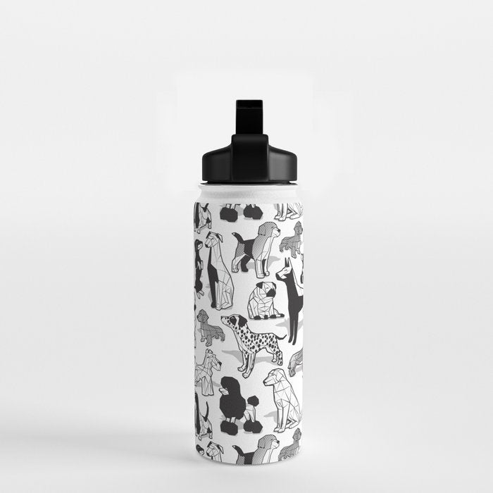 Geometric sweet wet noses // white background black and white dogs Water Bottle Gallery Image 2
