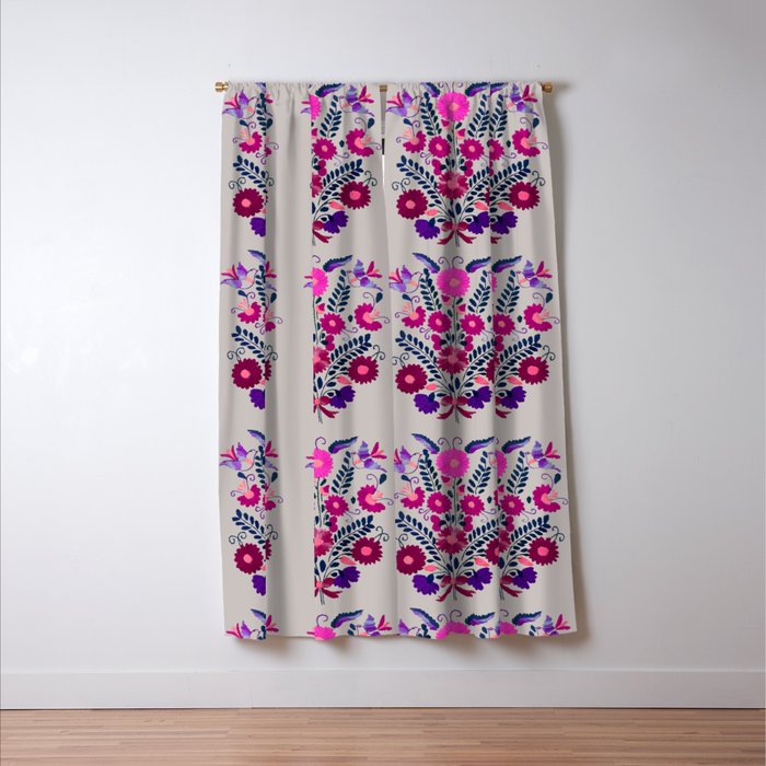 Mexican Bird Motif Gray Window Curtain Gallery Image 3