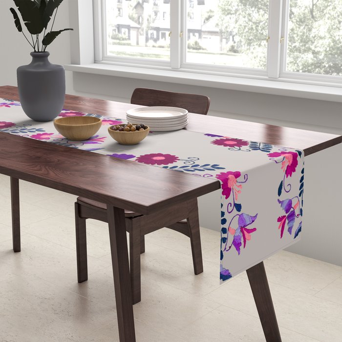 Mexican Bird Motif Gray Table Runner Gallery Image 2