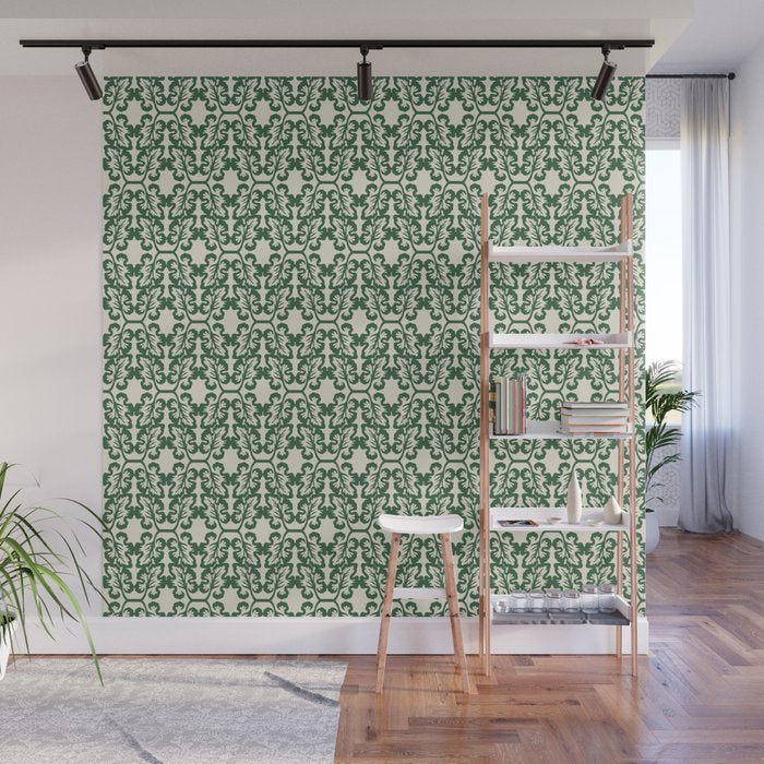 Hunter Green Leaf Motif Wall Mural Gallery Image 1