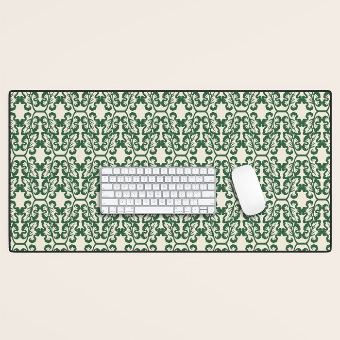 Hunter Green Leaf Motif Desk Mat Gallery Image 1