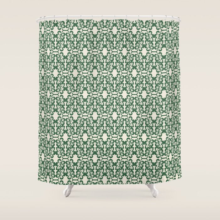 Hunter Green Leaf Motif Shower Curtain Gallery Image 1