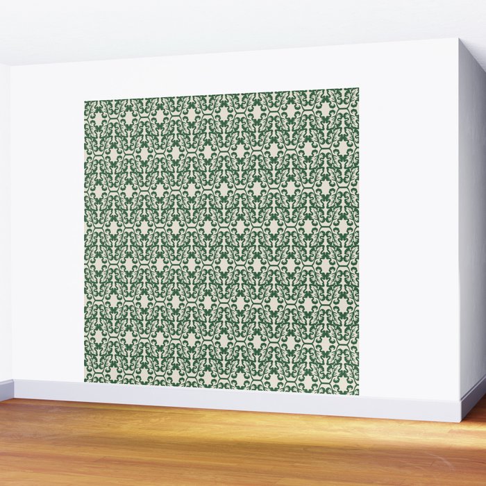 Hunter Green Leaf Motif Wall Mural Gallery Image 2