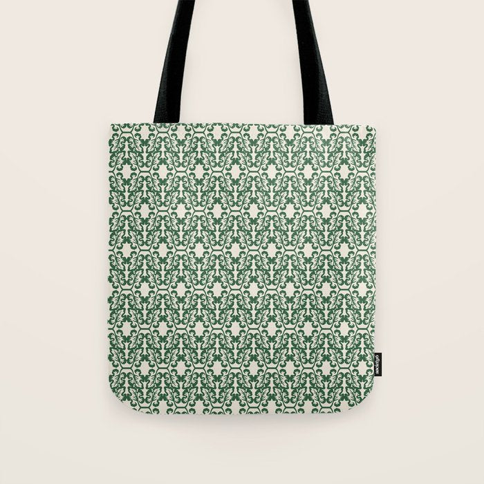 Hunter Green Leaf Motif Tote Bag Gallery Image 1