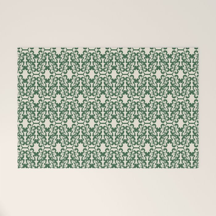 Hunter Green Leaf Motif Welcome Mat Gallery Image 1