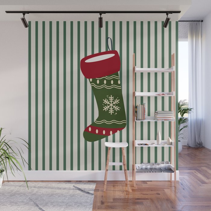 Christmas Stocking Green Wall Mural Gallery Image 1