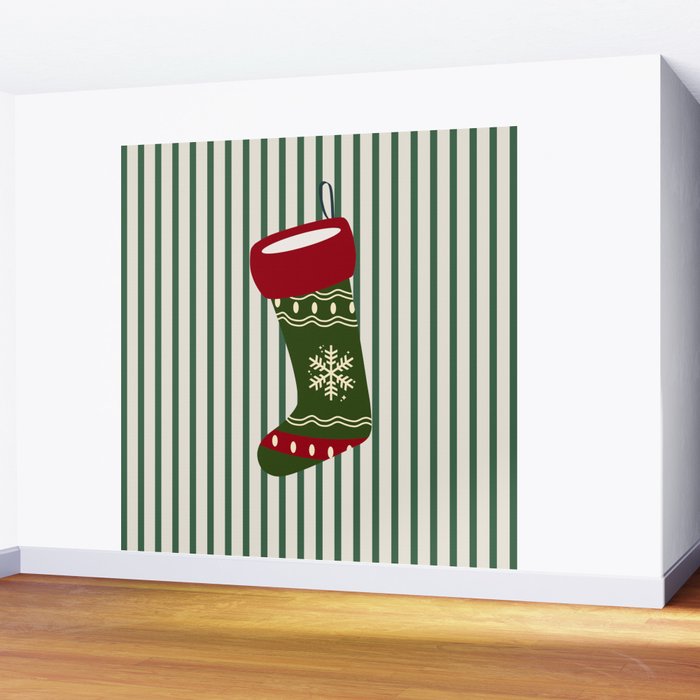 Christmas Stocking Green Wall Mural Gallery Image 2