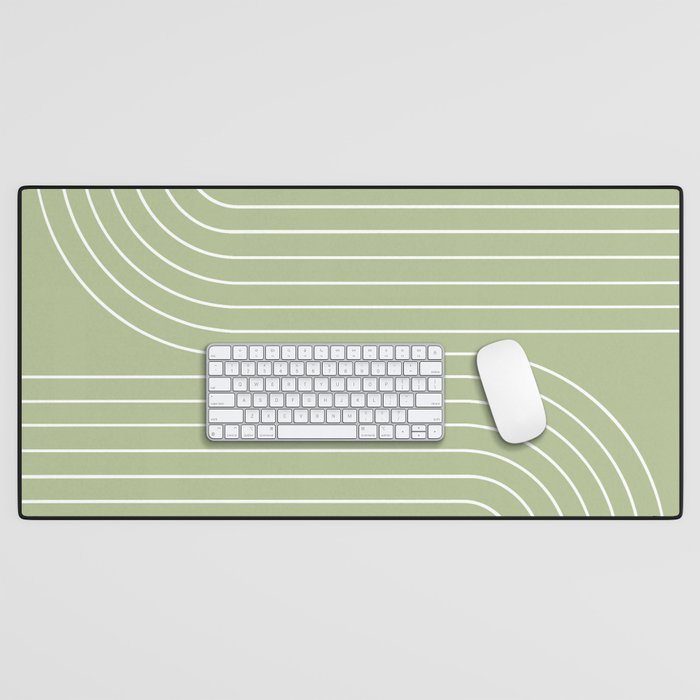 Minimal Line Curvature XXII Pastel Green Mid Century Modern Arch Abstract Desk Mat Gallery Image 1