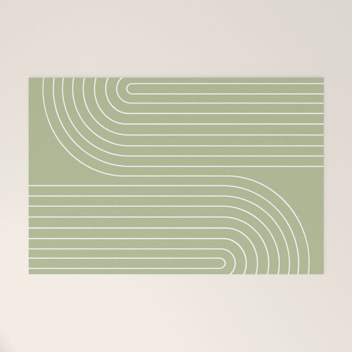 Minimal Line Curvature XXII Pastel Green Mid Century Modern Arch Abstract Welcome Mat Gallery Image 1