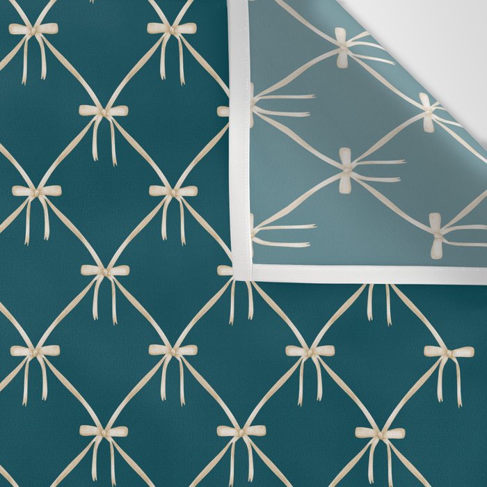 Bows & Ribbons Pattern XXIX Dark Teal Wall Tapestry Gallery Image 3