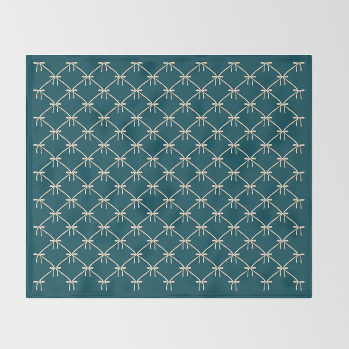 Bows & Ribbons Pattern XXIX Dark Teal Throw Blanket Gallery Image 2