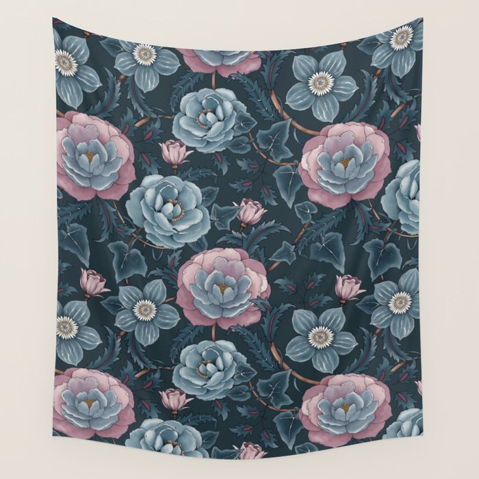 Dark Floral Elegance Wall Tapestry Gallery Image 4