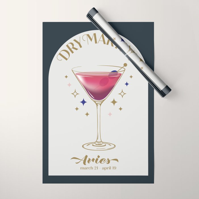 Dry Martini Cocktail Zodiac Sign Wrapping Paper Gallery Image 1