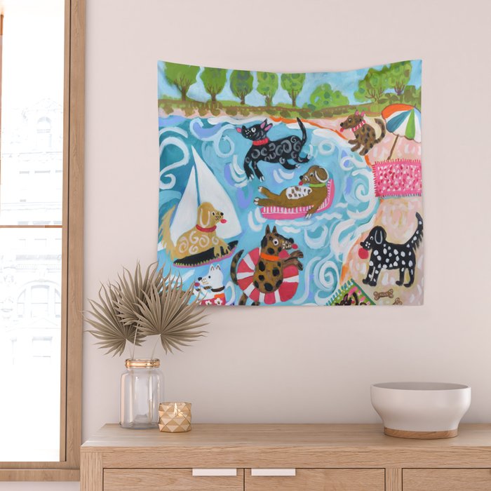 Dogs at Play Wall Tapestry Gallery Image 2