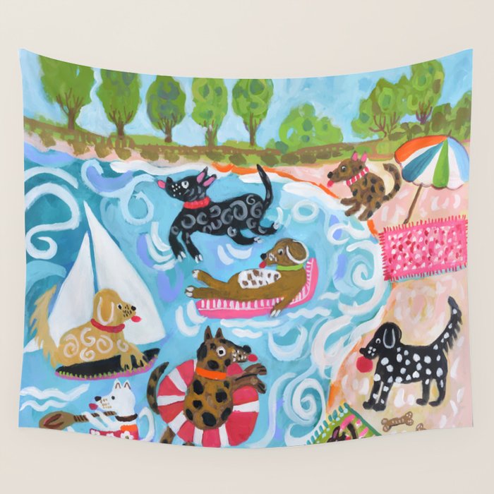Dogs at Play Wall Tapestry Gallery Image 1