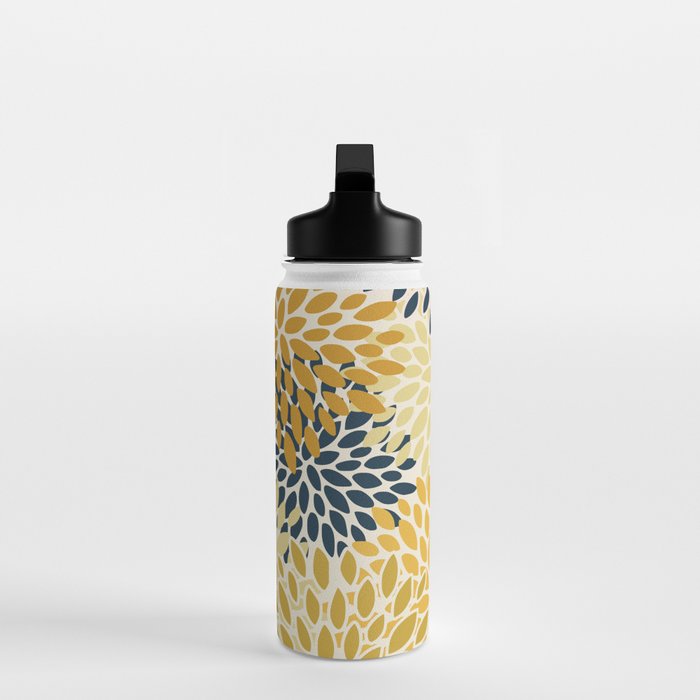 Floral Prints, Abstract Art, Navy Blue and Mustard Yellow, Water Bottle Gallery Image 3