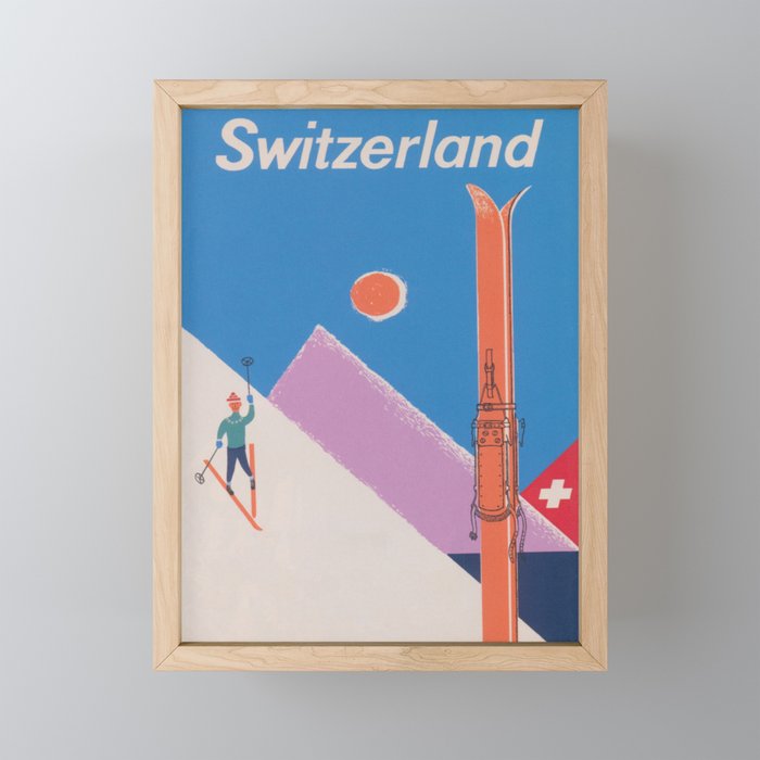 Switzerland Retro Vintage Ski Poster Mini Art Print Gallery Image 1