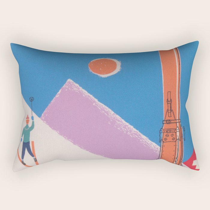 Switzerland Retro Vintage Ski Poster Rectangular Pillow Gallery Image 1