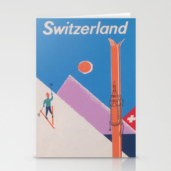 Switzerland Retro Vintage Ski Poster Stationery Card Gallery Image 2
