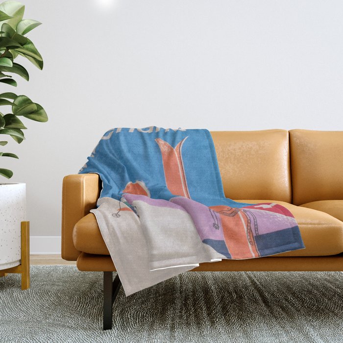 Switzerland Retro Vintage Ski Poster Throw Blanket Gallery Image 1
