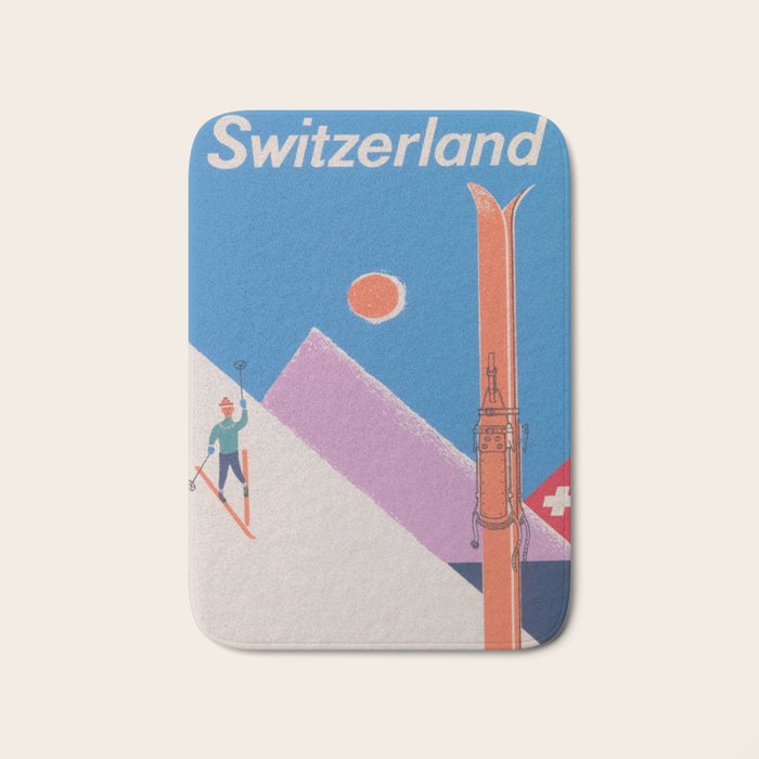 Switzerland Retro Vintage Ski Poster Bath Mat Gallery Image 1
