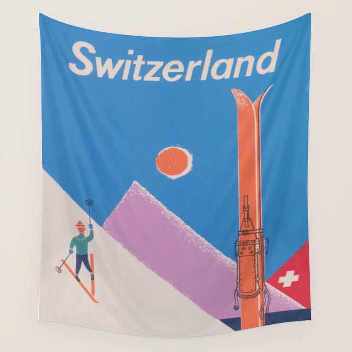 Switzerland Retro Vintage Ski Poster Wall Tapestry Gallery Image 4