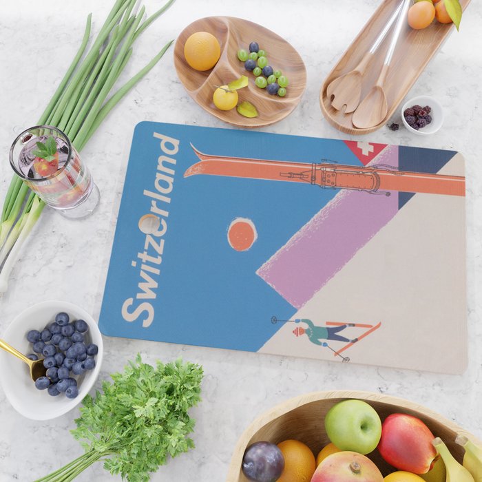 Switzerland Retro Vintage Ski Poster Cutting Board Gallery Image 2