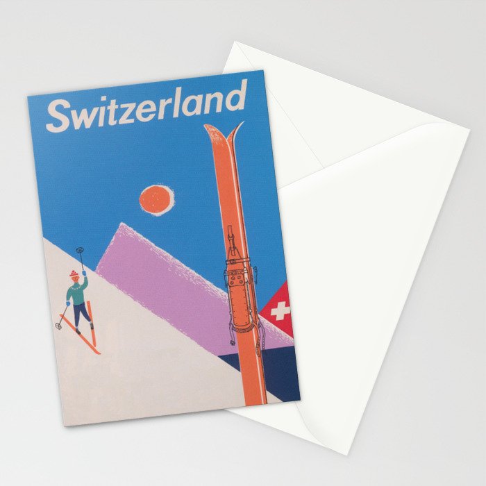 Switzerland Retro Vintage Ski Poster Stationery Card Gallery Image 2