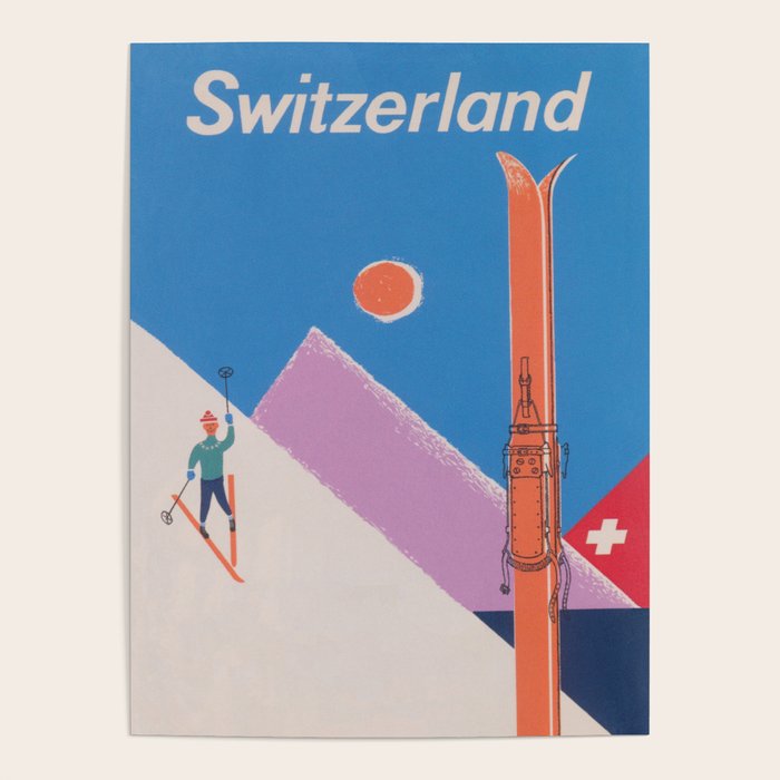 Switzerland Retro Vintage Ski Poster Poster Gallery Image 1