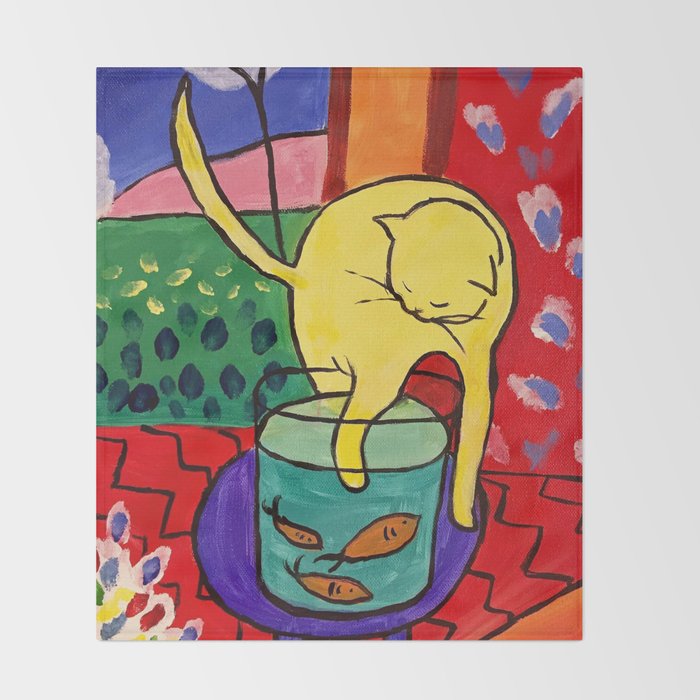 Cat with Red Fish- Henri Matisse Throw Blanket Gallery Image 2