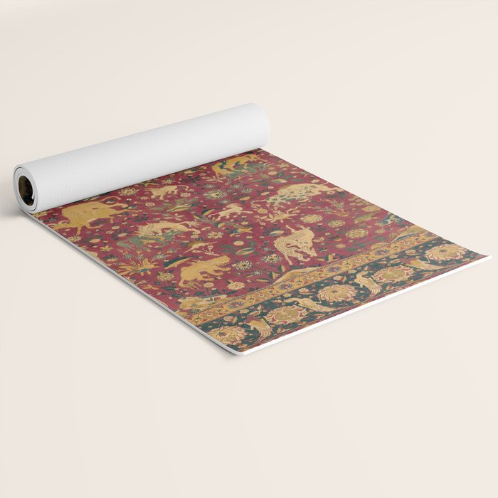 Antique Animal Jungle Persian Oriental Rug Yoga Mat Gallery Image 2