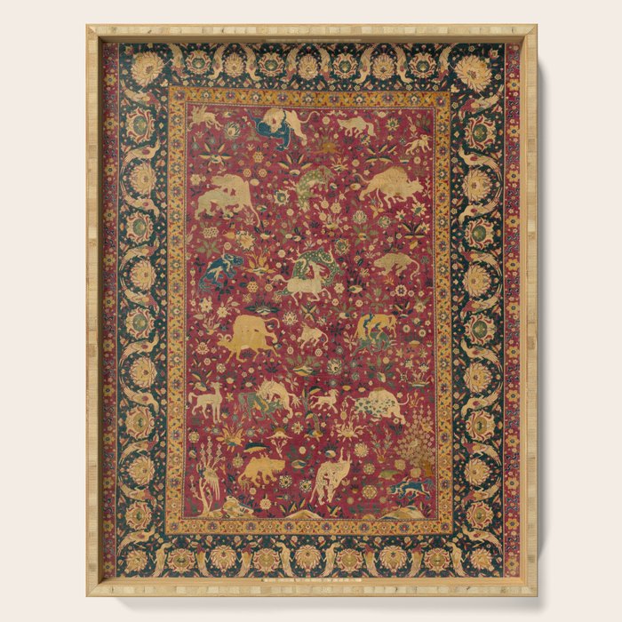 Antique Animal Jungle Persian Oriental Rug Serving Tray Gallery Image 1