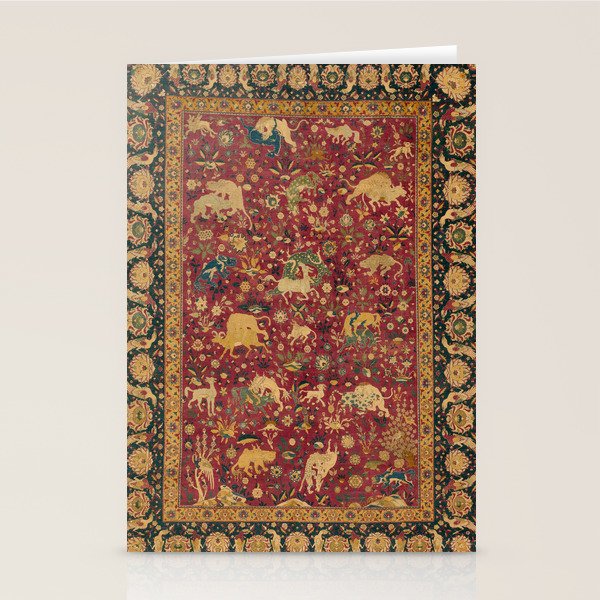 Antique Animal Jungle Persian Oriental Rug Stationery Card Gallery Image 1