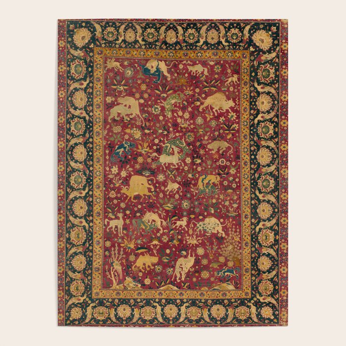 Antique Animal Jungle Persian Oriental Rug Poster Gallery Image 1