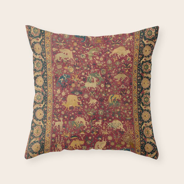 Antique Animal Jungle Persian Oriental Rug Throw Pillow Gallery Image 1