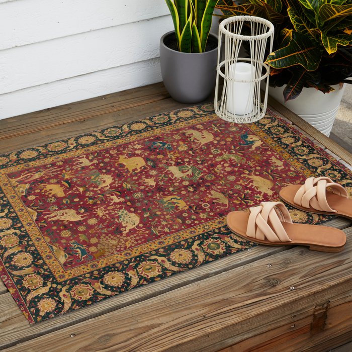 Antique Animal Jungle Persian Oriental Rug Outdoor Rug Gallery Image 2