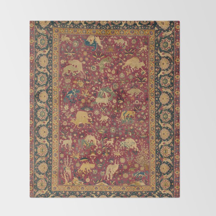 Antique Animal Jungle Persian Oriental Rug Throw Blanket Gallery Image 2