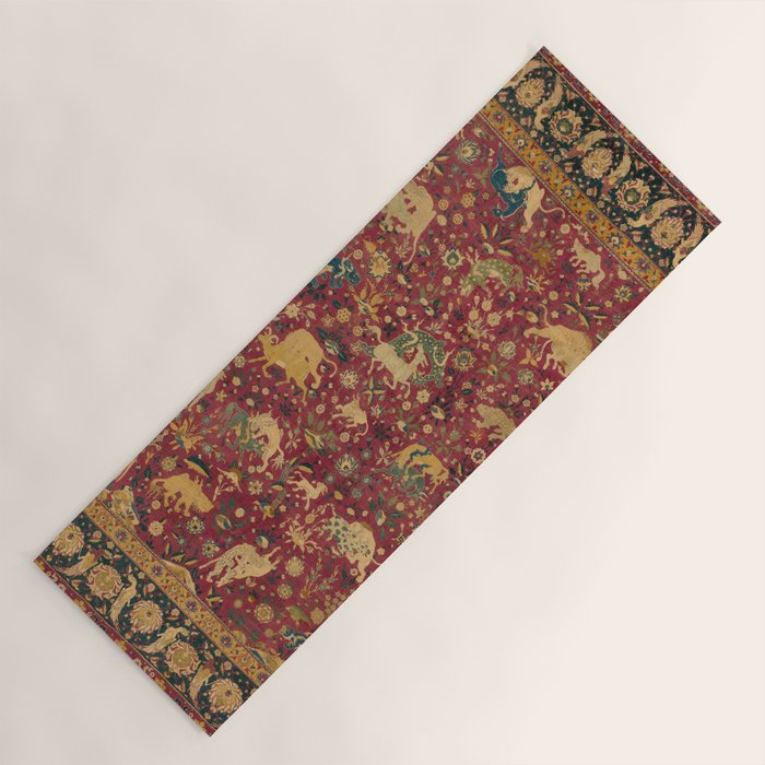 Antique Animal Jungle Persian Oriental Rug Yoga Mat Gallery Image 1