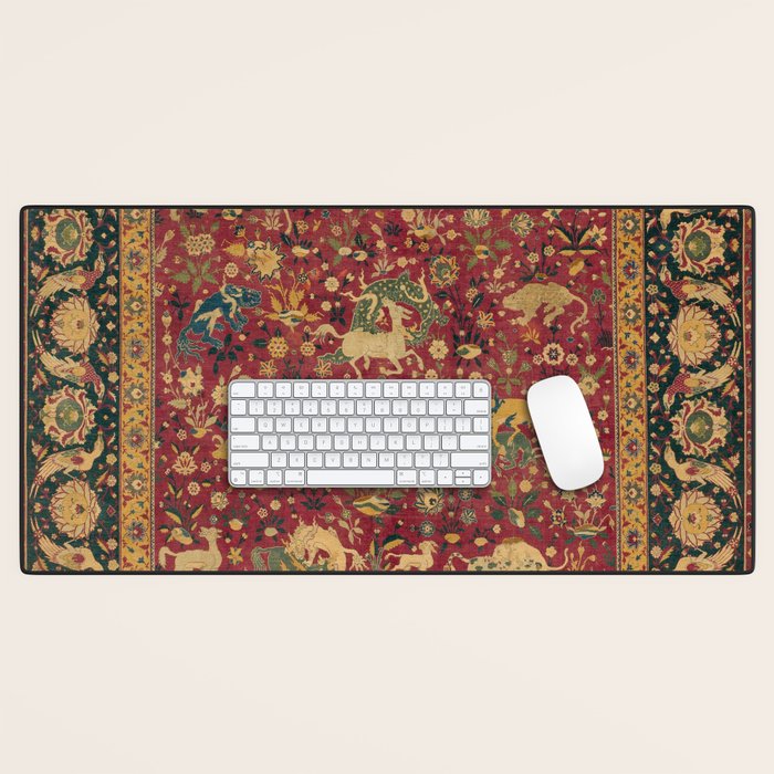 Antique Animal Jungle Persian Oriental Rug Desk Mat Gallery Image 1