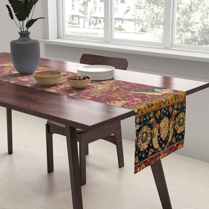 Antique Animal Jungle Persian Oriental Rug Table Runner Gallery Image 2