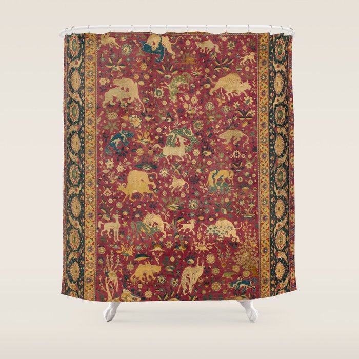 Antique Animal Jungle Persian Oriental Rug Shower Curtain Gallery Image 1