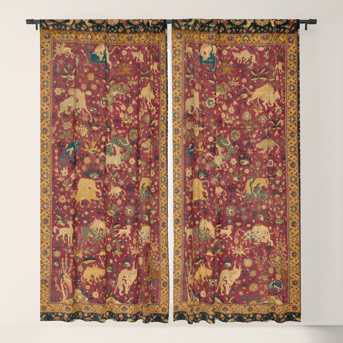 Antique Animal Jungle Persian Oriental Rug Window Curtain Gallery Image 1