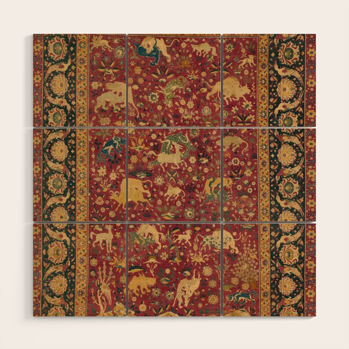 Antique Animal Jungle Persian Oriental Rug Wood Wall Art Gallery Image 1