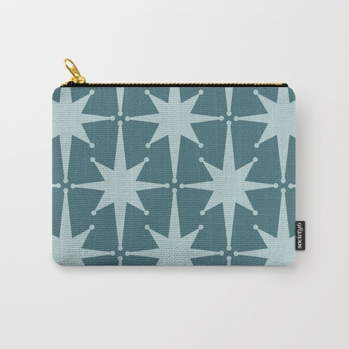 Mid Century Modern Atomic Starbursts Teal Celadon Small Pattern Carry All Pouch Gallery Image 1